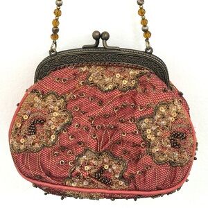 CHRISTIANA Beaded Gigi Lace Mini Bag in Rust Pink